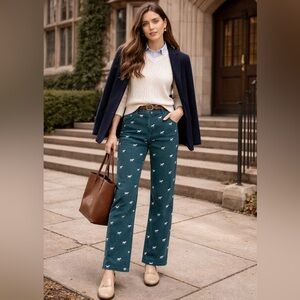 Vintage Orvis Hunter Green Corduroy Dog Embroidered Pants High Rise 30x27 Y2K